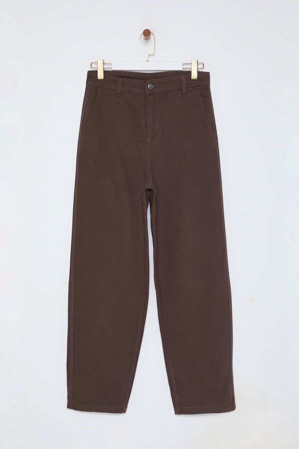 Trendyol Trendyol Limited Edition Khaki Unisex Balloon Fit Woven Gabardine Cotton Trousers