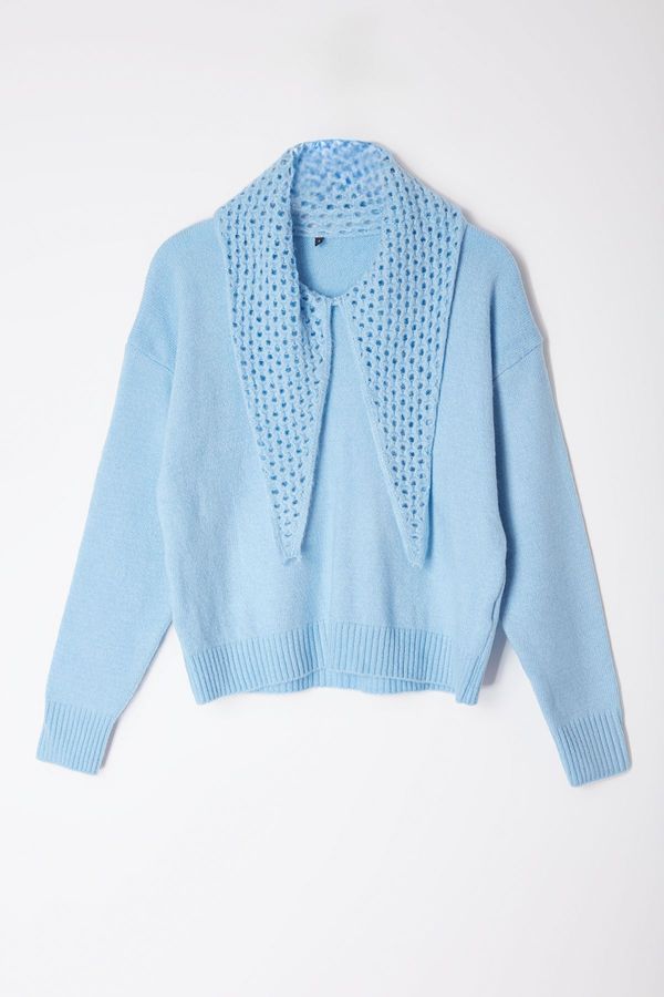 Trendyol Trendyol Limited Edition Light Blue Wide Pattern Soft Texture Openwork/Hole Knitwear Sweater