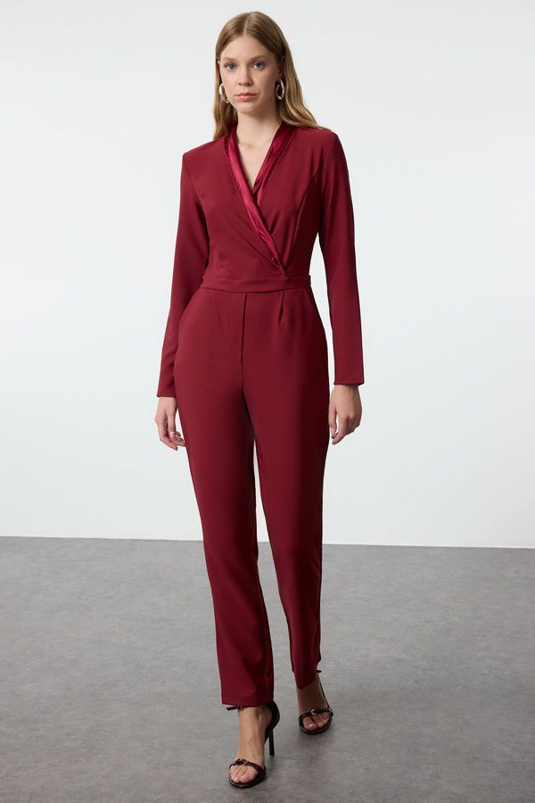 Trendyol Trendyol Limited Edition Long Claret Red Satin Collar Detailed Woven Jumpsuit