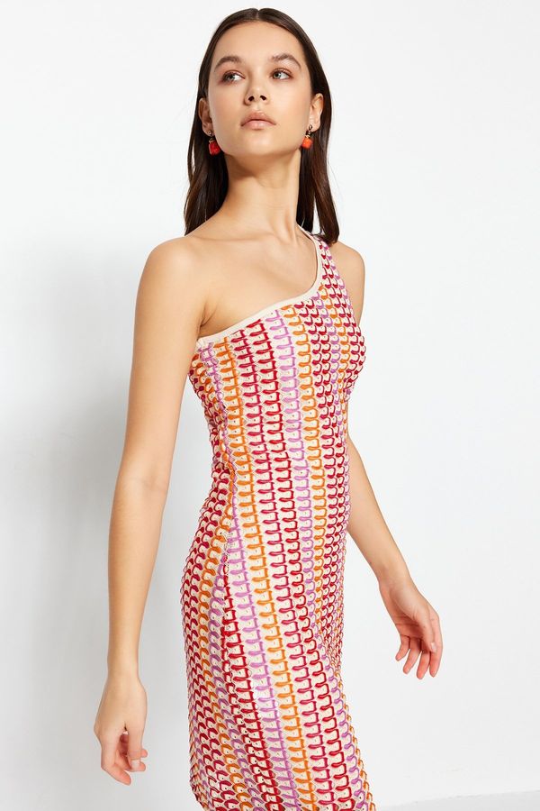 Trendyol Trendyol Limited Edition Multicolored Knitted Asymmetrical Collar Fitted Mini Dress