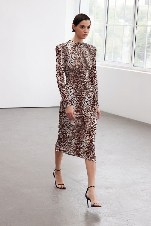 Trendyol Trendyol Limited Edition Multicolored Leopard Print Chic Evening Dress