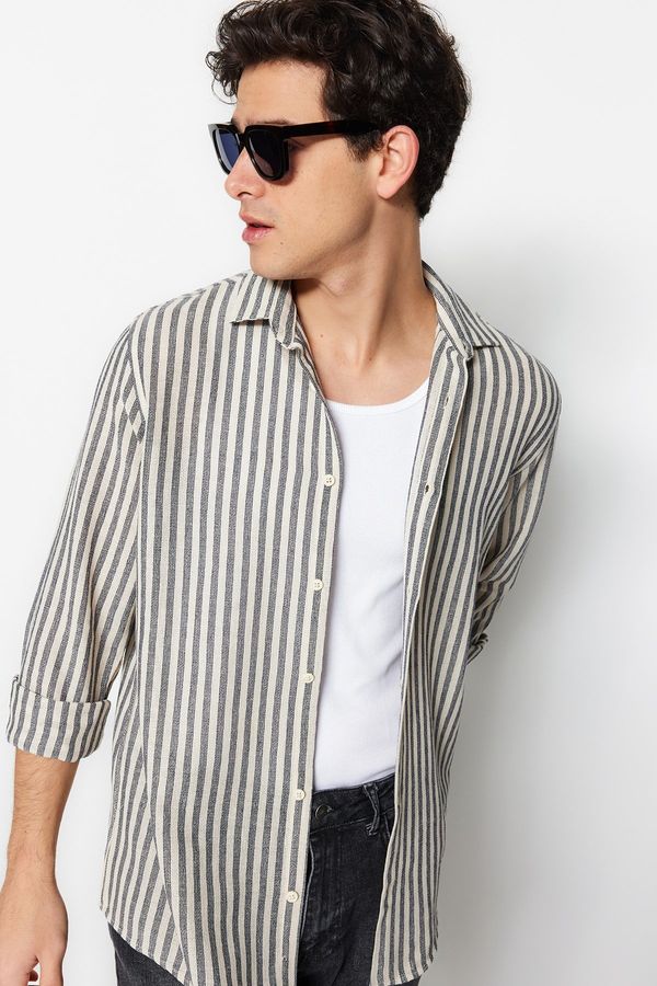 Trendyol Trendyol Limited Edition Navy Blue Regular Fit Striped Textured Shirt