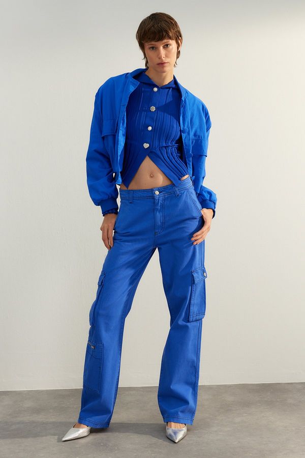 Trendyol Trendyol Limited Edition Saxe Blue High Waist Wide Leg Jeans with Cargo Pocket