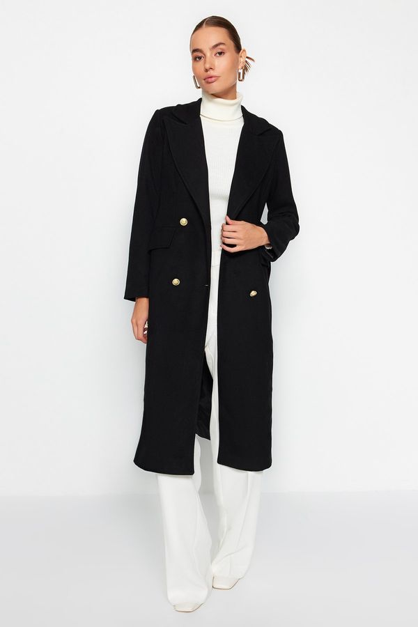 Trendyol Trendyol Long Black Cuffed Coat with Belt