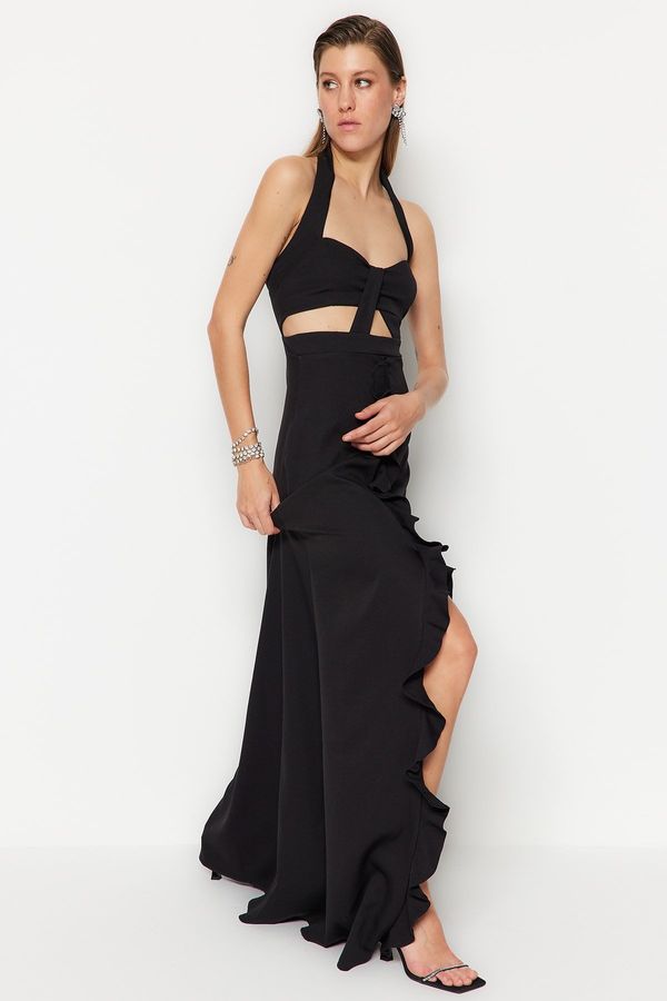 Trendyol Trendyol Long Evening Dress With Black Lined Woven Window/Cut Out Detail