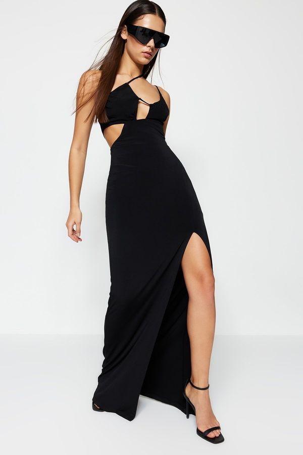 Trendyol Trendyol Long Evening Dress With Knitted Pile With Black Lining
