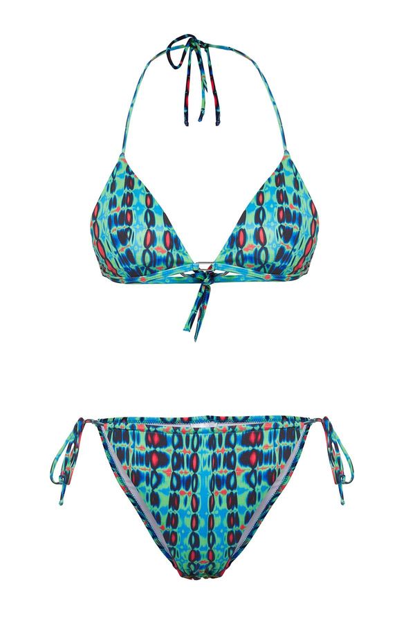 Trendyol Trendyol Low Waist Bikini Set with Multicolored Geometric Triangle Accessories