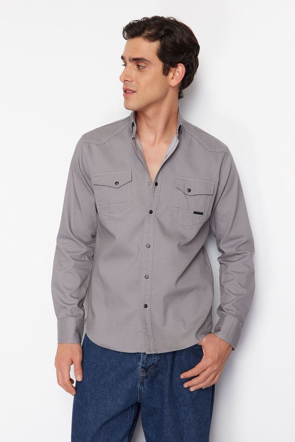 Trendyol Trendyol Men&#39;s Gray Regular Fit Denim Jeans Shirt with Snap Fasteners