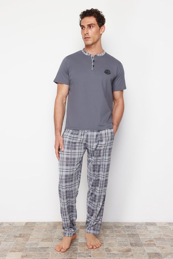 Trendyol Trendyol Men's Anthracite Regular Fit Plaid Knitted Pajama Set