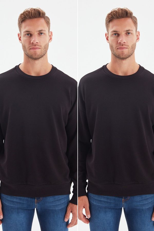 Trendyol Trendyol Men's Black Oversize/Wide-Fit 2-Pack Cotton Sweatshirt