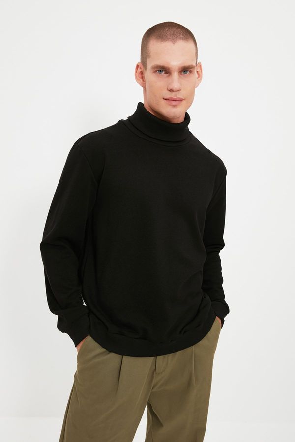 Trendyol Trendyol Men's Black Regular/Real Fit Turtleneck Thick Cotton Basic Sweatshirt