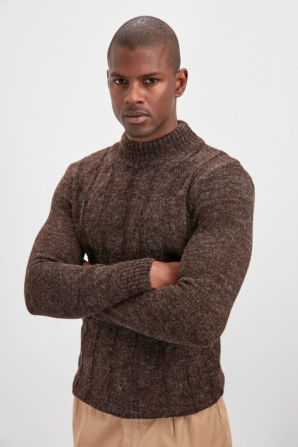 Trendyol Trendyol Men's Brown Men's Braided Turtleneck Knitwear Sweater