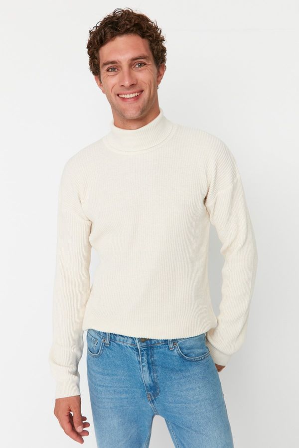 Trendyol Trendyol Men's Ecru Oversize Wide Fit Turtleneck Basic Sweater