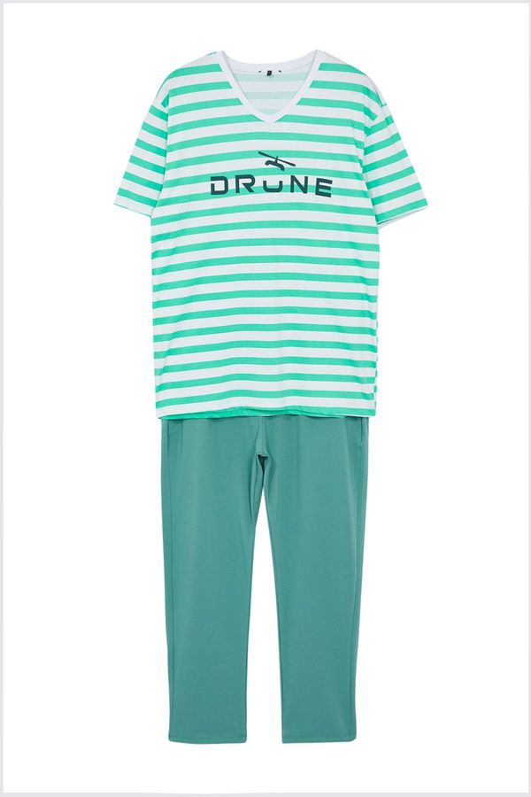 Trendyol Trendyol Men's Green Striped Regular Fit Knitted Pajama Set