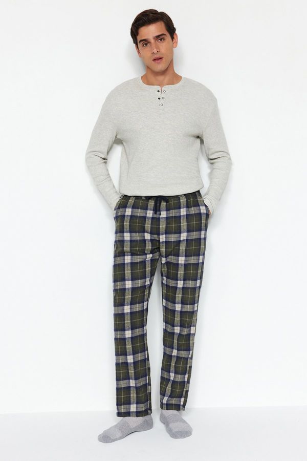 Trendyol Trendyol Men's Khaki Plaid Regular Fit Woven Pijama Bottoms