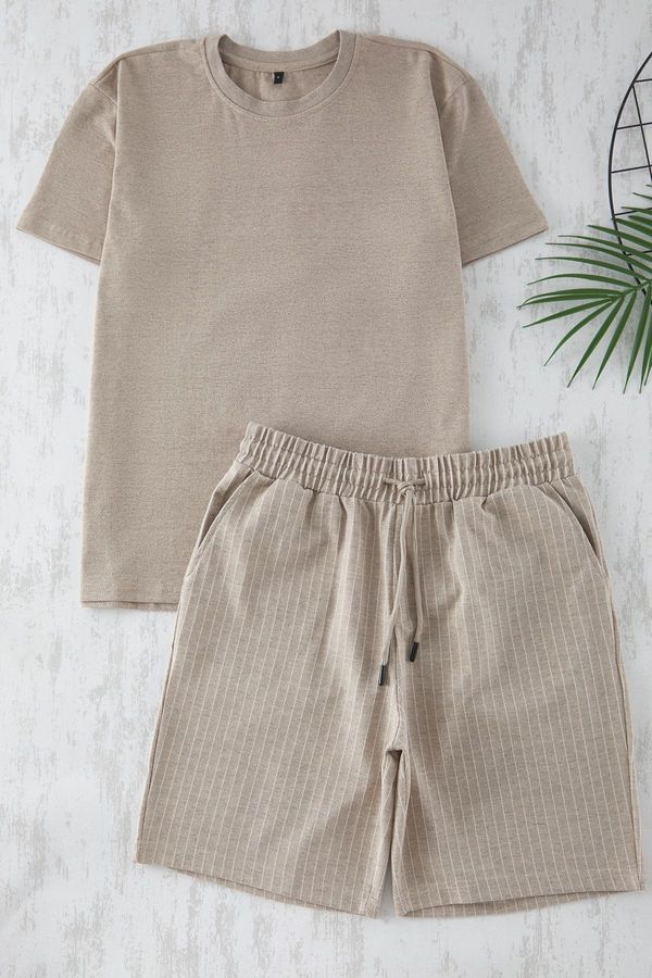Trendyol Trendyol Men's Mink Regular Fit Striped shorts Knitted Pajama Se