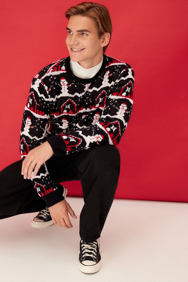 Trendyol Trendyol Men's Multi Color Regular Fit Crew Neck Christmas Knitwear Sweater