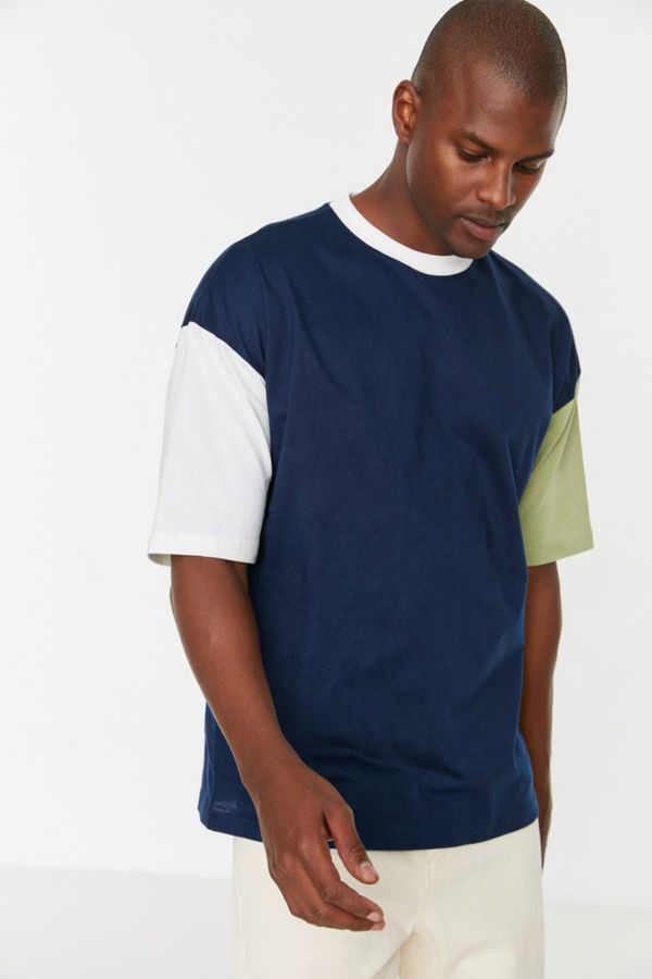 Trendyol Trendyol Men's Oversize/Wide Cut Color Block Short Sleeve Crew Neck 100% Cotton T-Shirt.