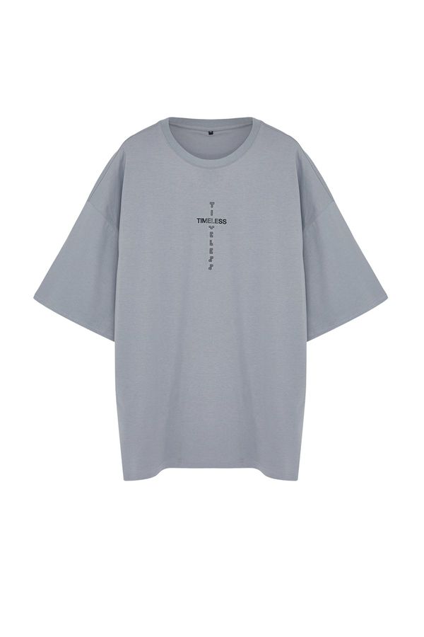 Trendyol Trendyol Men's Plus Size Gray Oversize Comfort Printed 100% Cotton T-Shirt