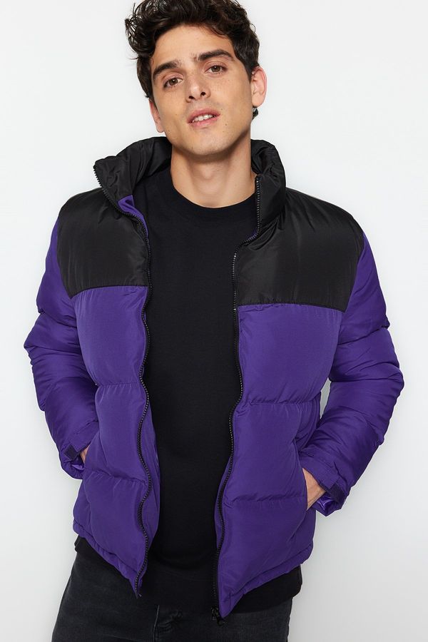 Trendyol Trendyol Men's Purple High Neck Color Block Coat