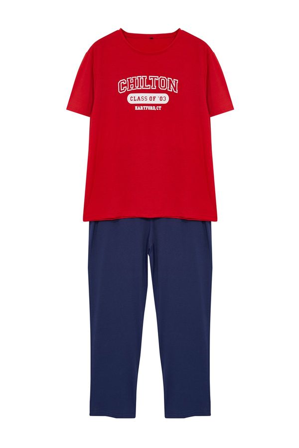 Trendyol Trendyol Men's Red - Navy Blue Regular Fit Knitted Pajama Set