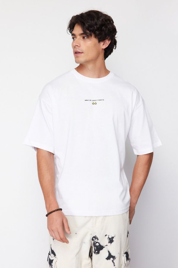 Trendyol Trendyol Men's White Oversize/Wide Fit Crew Neck Short Sleeve Game Over Printed T-Shirt