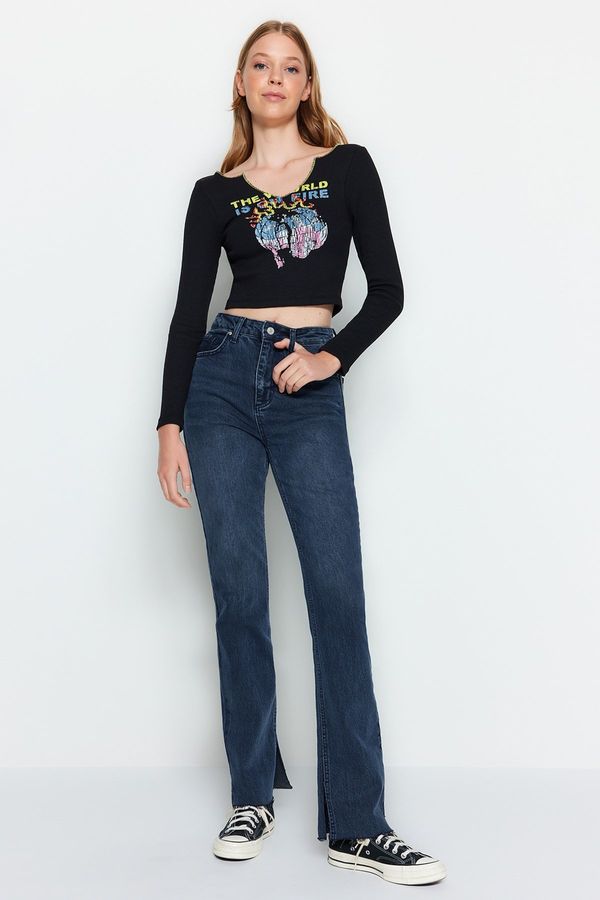 Trendyol Trendyol Midnight Blue Slit High Waist Flare Jeans