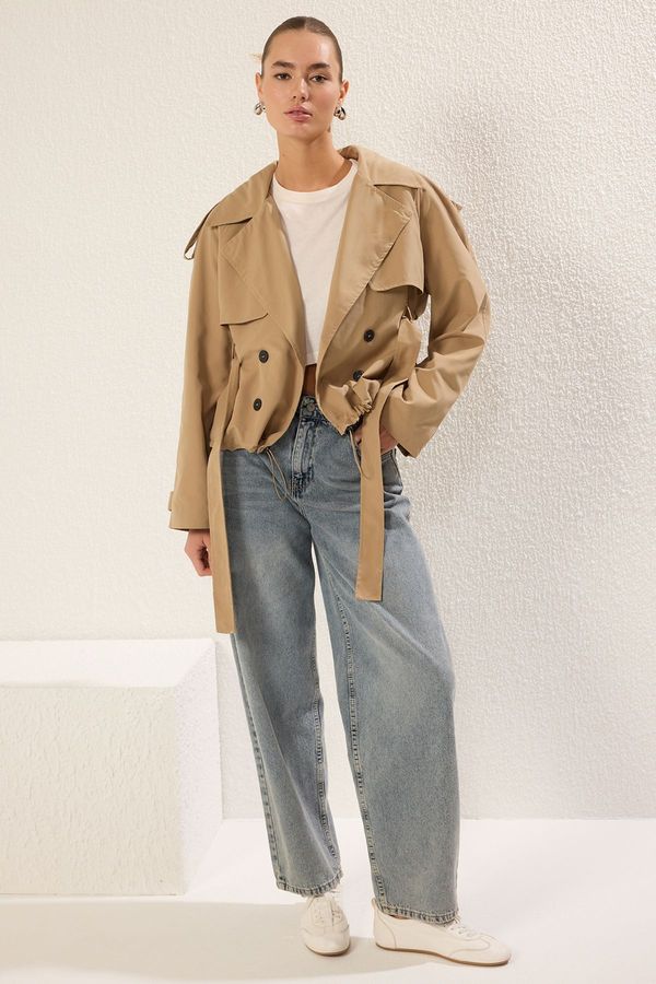 Trendyol Trendyol Mink Belted Regular Short Trench Coat