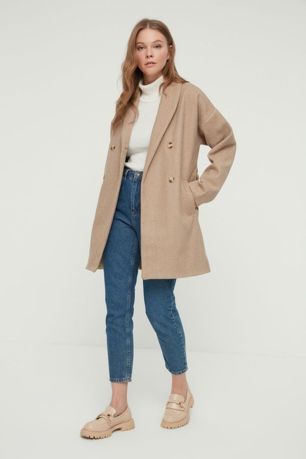 Trendyol Trendyol Mink Belted Wide-Cut Oversized Stamped Coat