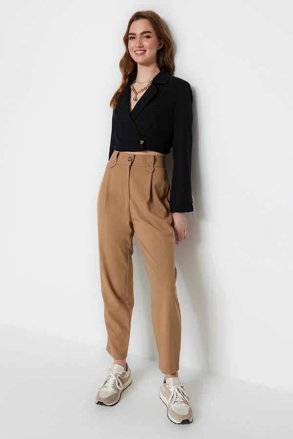 Trendyol Trendyol Mink Carrot High Waist Polyviscose Woven Fabric Trousers