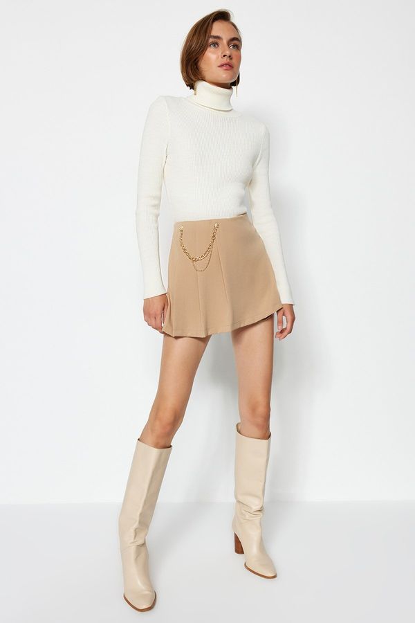 Trendyol Trendyol Mink Chain and Pleat Detailed Woven Shorts Skirt
