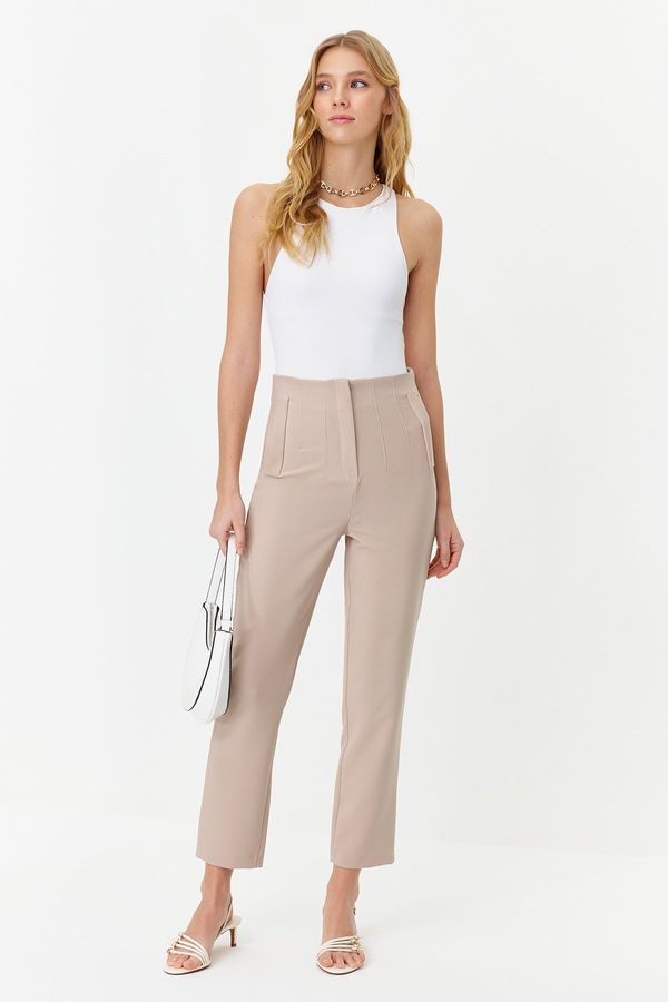 Trendyol Trendyol Mink Cigarette High Waist Ankle-Length Woven Trousers