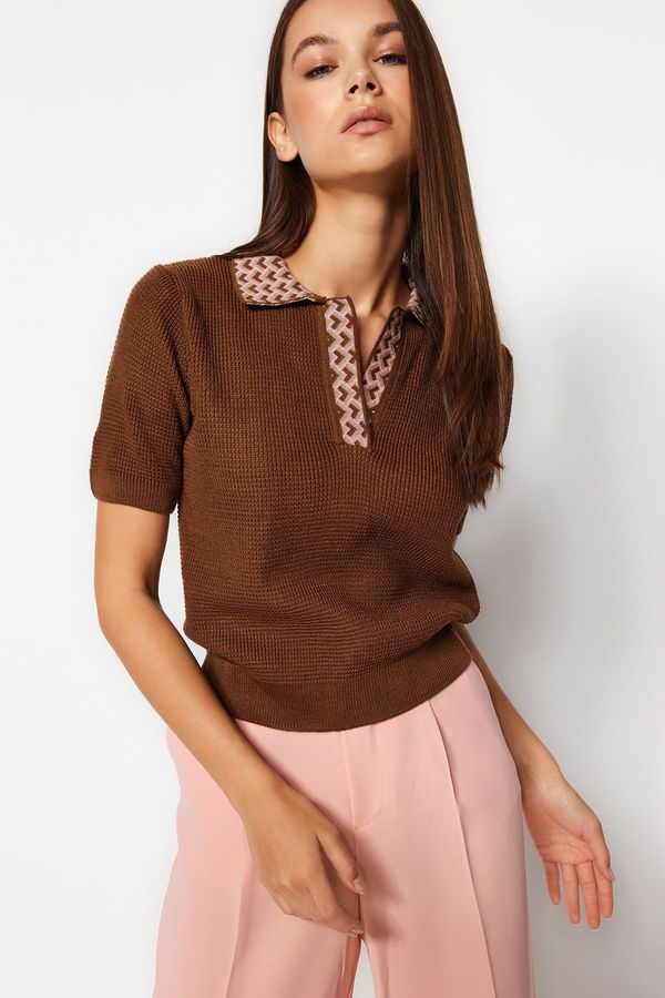 Trendyol Trendyol Mink Collar Patterned Knitted Blouse