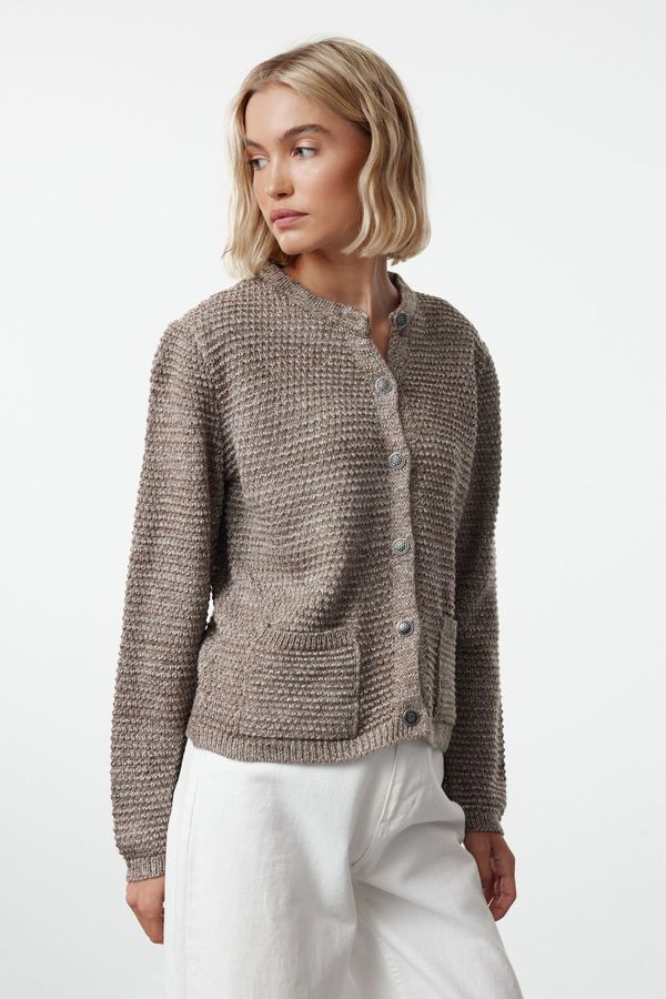 Trendyol Trendyol Mink Crew Neck Knitted Cardigan