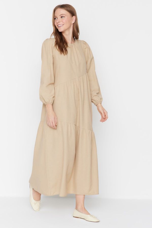 Trendyol Trendyol Mink Gathered Detailed Cotton Wide Fit Woven Dress