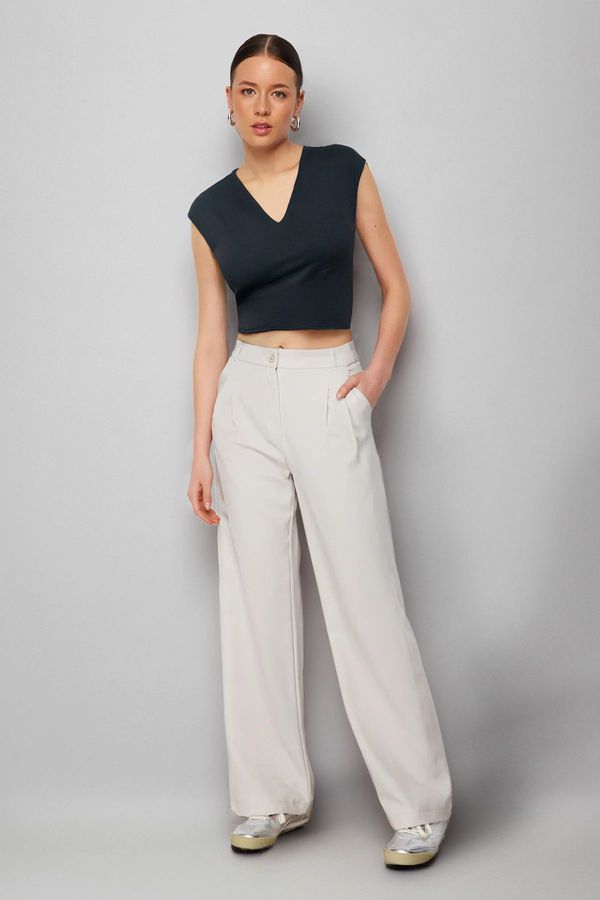 Trendyol Trendyol Mink High Waist Wide Leg Pleated Woven Trousers