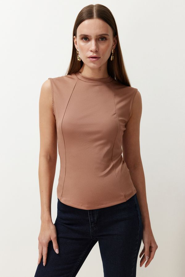 Trendyol Trendyol Mink More Sustainable High Neck Moon Sleeve Fitted Flexible Knitted Blouse