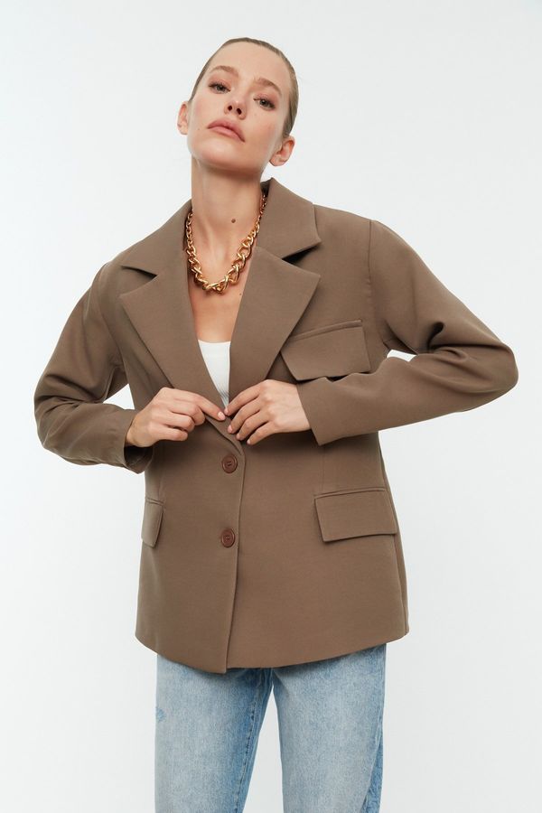 Trendyol Trendyol Mink Oversize Lined Double Breasted Closure Woven Blazer Jacket