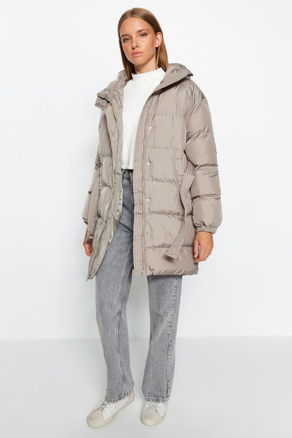Trendyol Trendyol Mink Oversize Long Inflatable Coat with Arched Hood and Water Repellent