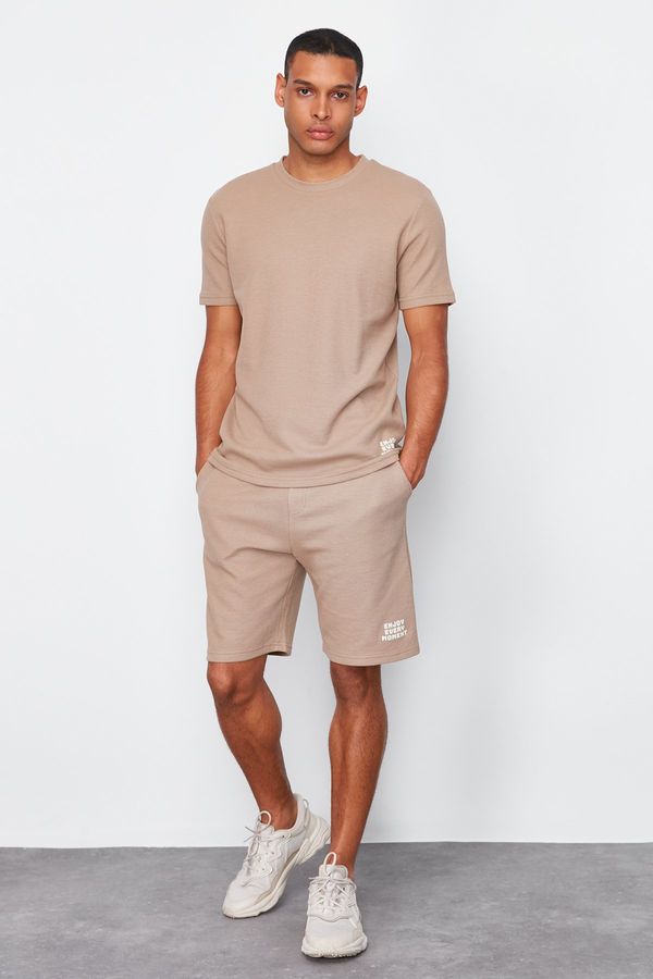 Trendyol Trendyol Mink Regular Fit Pajama Set with Waffle Shorts