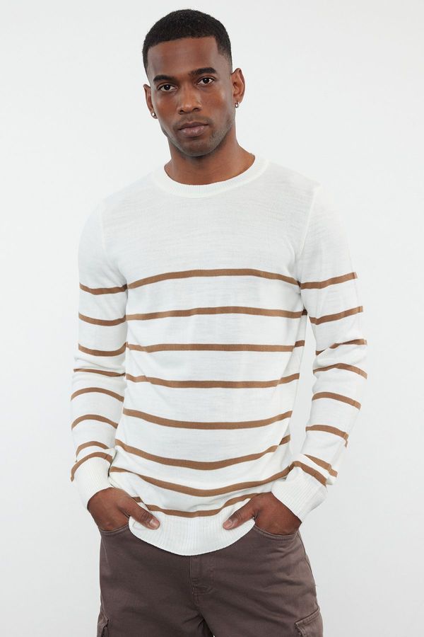 Trendyol Trendyol Mink Slim Crew Neck Striped Knitwear Sweater