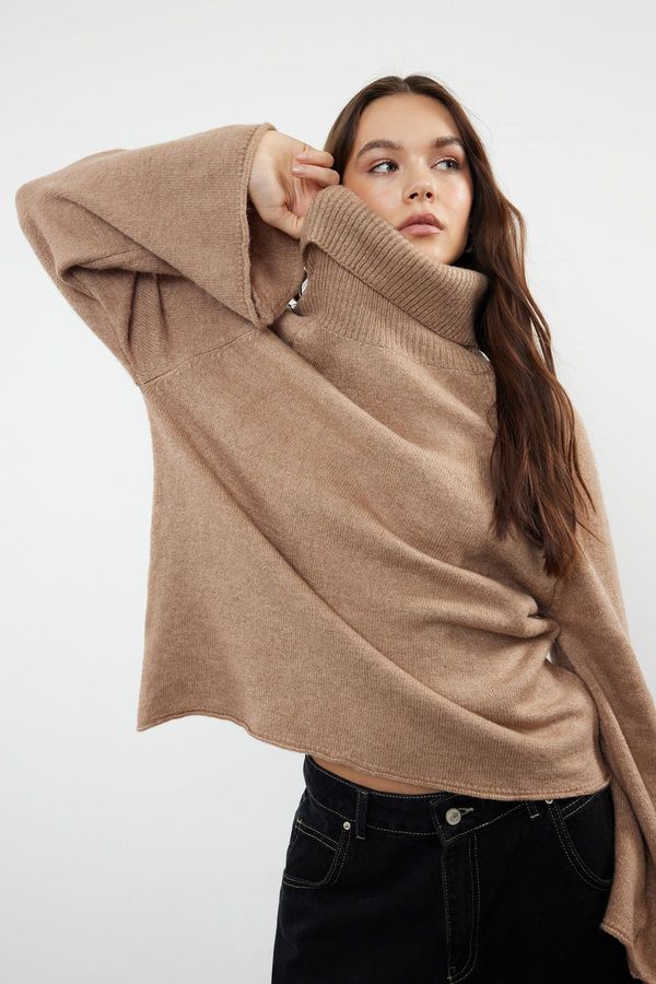 Trendyol Trendyol Mink Soft Texture Turtleneck Wide Pattern Knitwear Sweater