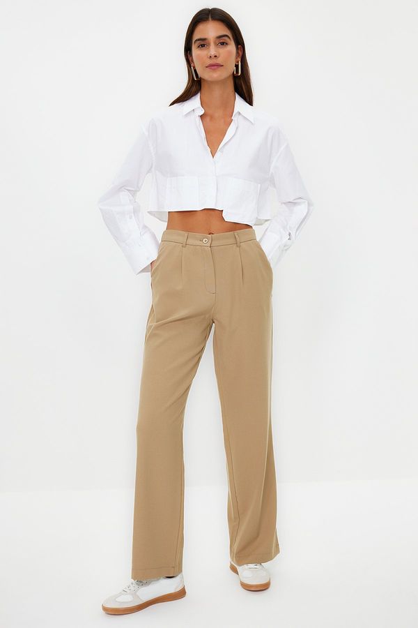Trendyol Trendyol Mink Straight Cut Woven Trousers with Elastic Waist