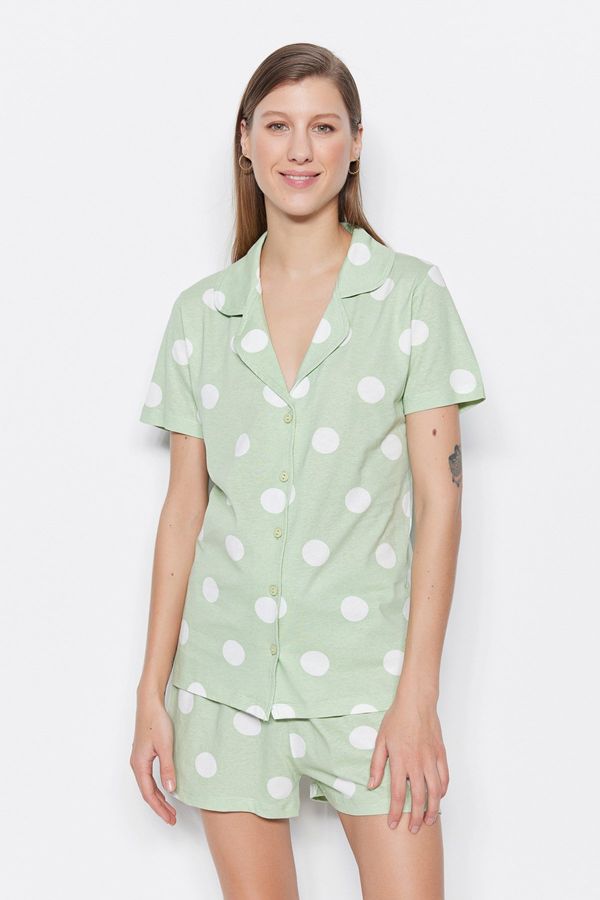 Trendyol Trendyol Mint 100% Cotton Polka Dot Shirt-Short Knitted Pajamas Set