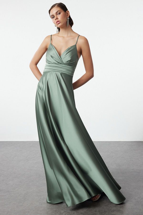 Trendyol Trendyol Mint A-Line Satin Woven Long Elegant Evening & Graduation Dress