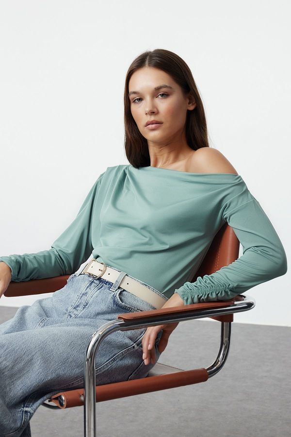 Trendyol Trendyol Mint Asymmetrical Collar Flowy Stretchy Knitted Blouse