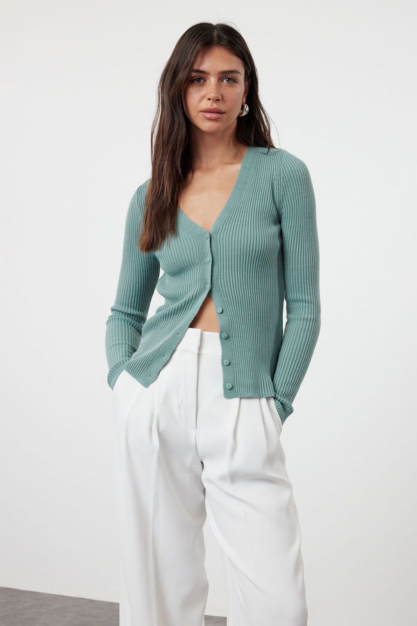 Trendyol Trendyol Mint Basic V-Neck Knitwear Cardigan