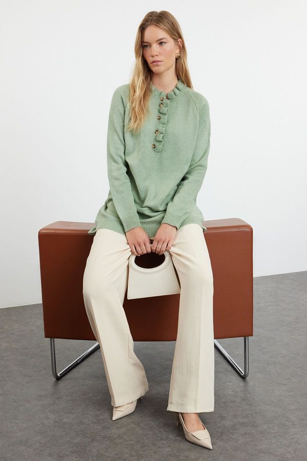 Trendyol Trendyol Mint Collar Frilly Buttoned Knitwear Sweater