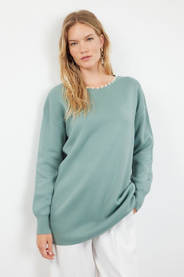 Trendyol Trendyol Mint Collar Pearled Knitwear Sweater