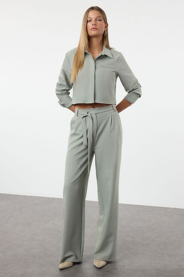 Trendyol Trendyol Mint Crop Woven Shirt Wide Leg/Belted Trouser Set